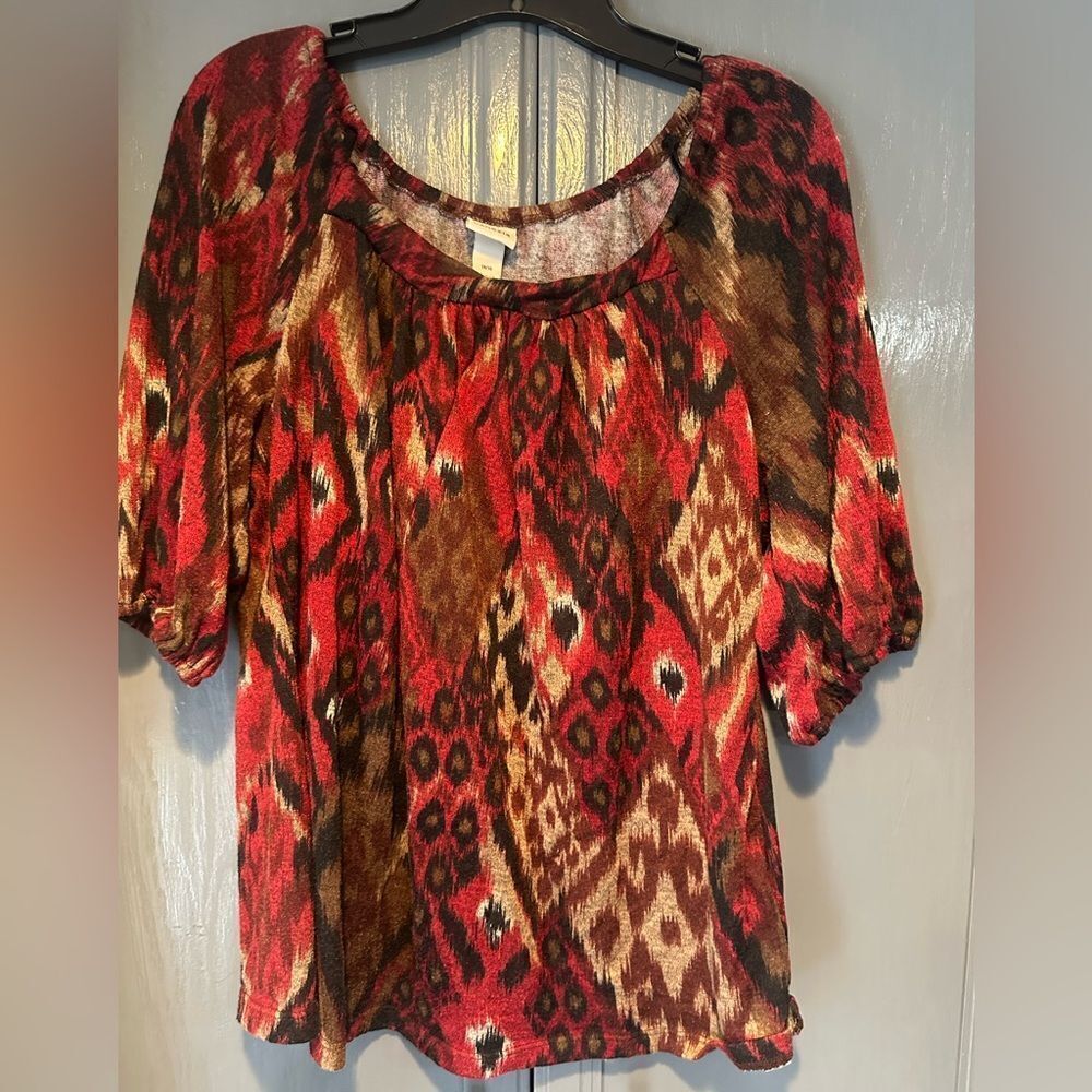 Venezia Blouse in Maroon, Black, Tan and Brown